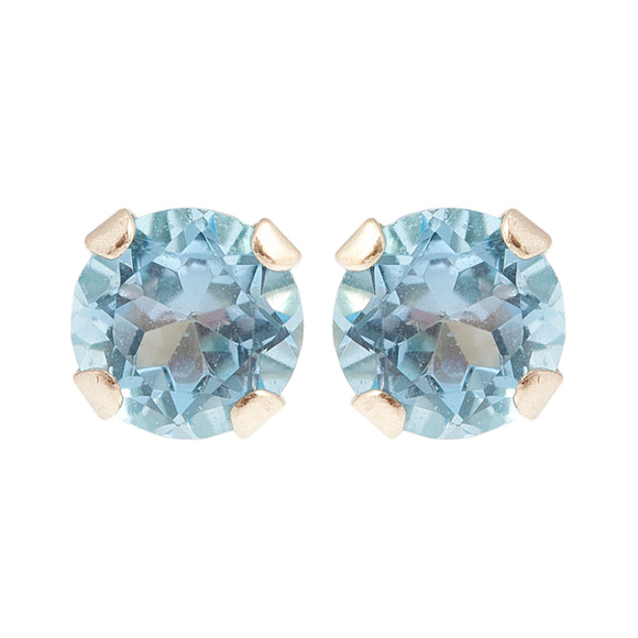 10K Gold Stud Earrings with 3mm Genuine Blue Topaz - Picture 1 of 2